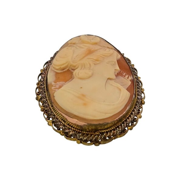 Vintage Gold Filled Or Brass Beautifully Carved Cameo Brooch Pendant (A7707) - Picture 4 of 6